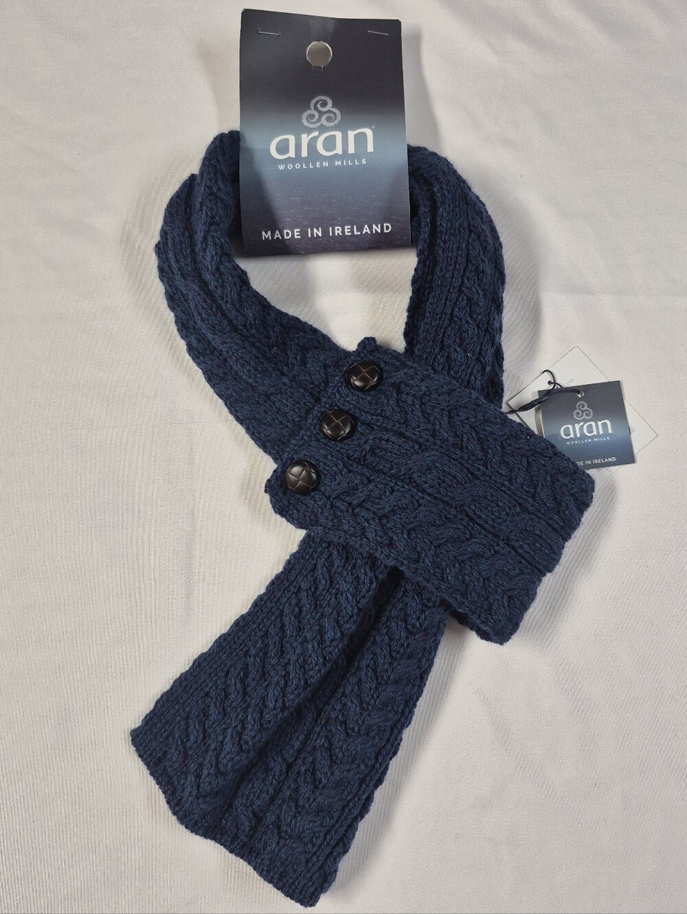 Aran Woollen Mills 100% Merino Wool Cable Knit Scarf Blue Purple Ireland Irish
